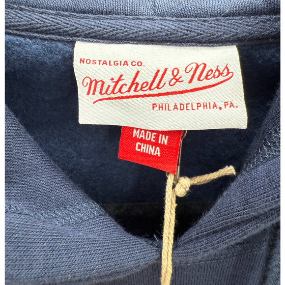Mitchell & Ness Box Logo Hoodie Sweatshirt Branded Navy Blue Mens Size Large New - Picture 9 of 10